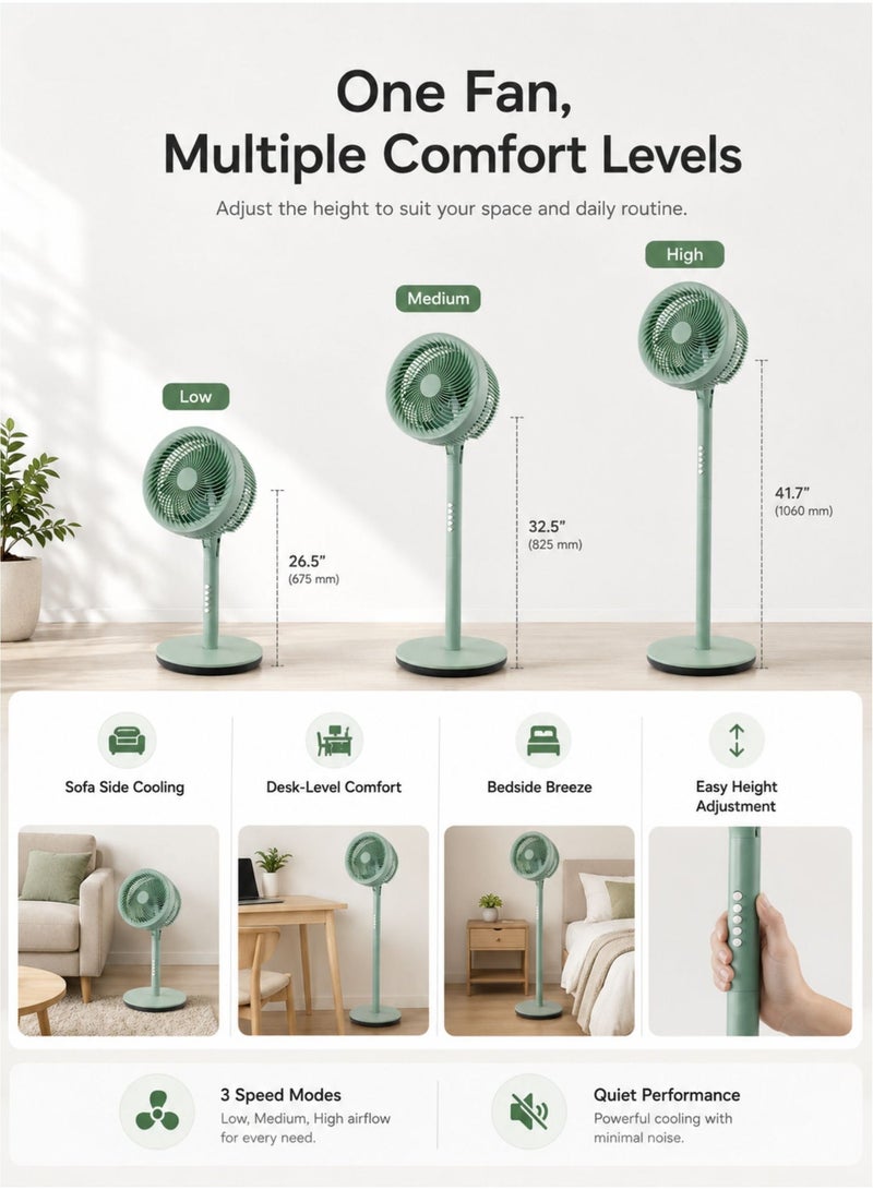 MODI 10" Pedestal Fan 3-Speed Circulating Floor Fan, Oscillation,Adjustable Height, Quiet Cooling Stand Fan Home & Office - Image 2