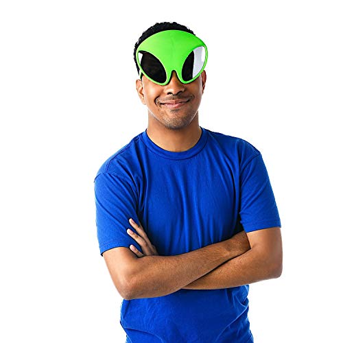 Sun-Staches Green Alien Glow in the Dark Mirror Sunglasses Costume Accessory, UV 400 Lenses, Alien Green Mask One Size Fits Most, 8" - Image 3
