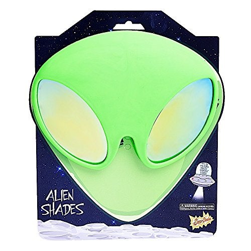 Sun-Staches Green Alien Glow in the Dark Mirror Sunglasses Costume Accessory, UV 400 Lenses, Alien Green Mask One Size Fits Most, 8" - Image 2