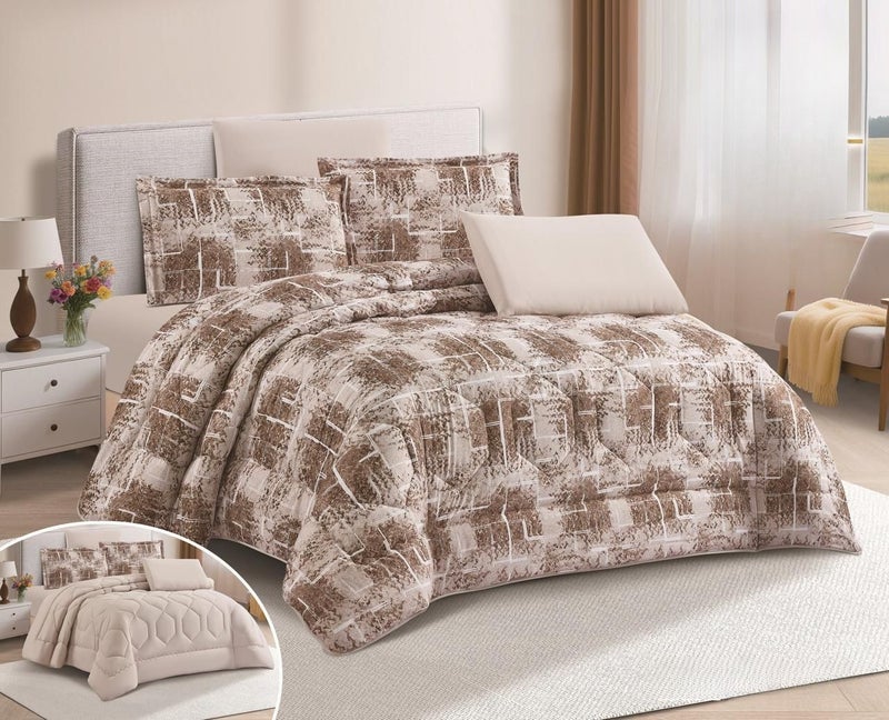 Double bed set, 6 pieces, with a subtle pattern and neat finish, suitable for various bedroom settings.