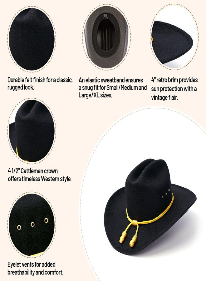 Western Express Classic Felt Finish Cowboy Hat - Cattleman Style with Cavalry Hat Band | Cowboy & Cowgirl Hats for Men and Women Black - Image 4