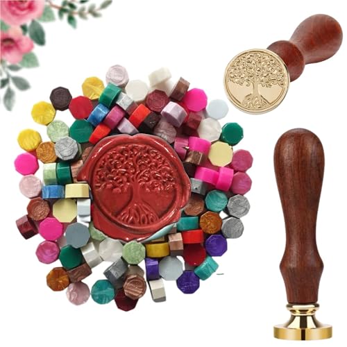 Curated Cart Tree Seal Stamp Kit - Includes Stamp & 50 Multicolor Beads for Decorating Gift Cards, Wedding Invitations, Envelopes & Letters - Perfect Sealing Kit for Crafting & Personalizing - Image 1