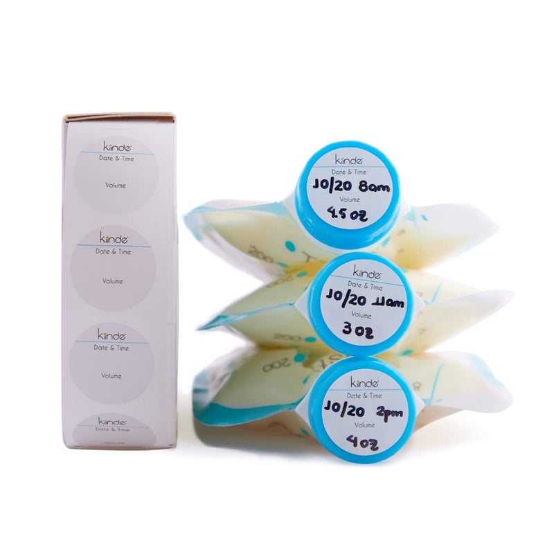 Kiinde Twist Cap Single-Use Write-On Labels for Breast Milk and Baby Food Storage Pouches (Pack of 250) - Includes Label Dispenser with Marker and Marker Holder - Date/Volume - Image 4