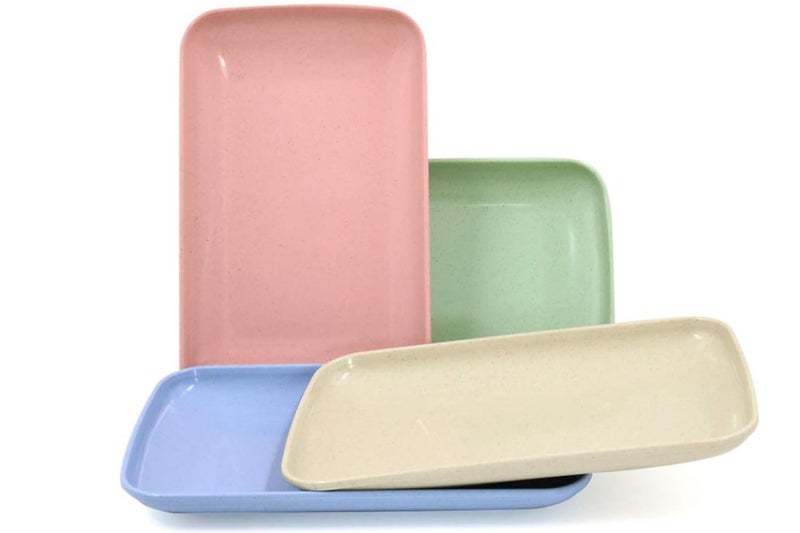 DLEST 4 Colors Big Rectangular Dinner Plates Unbreakable Wheat Straw Plates Reusable Durable Lightweight Salad Plate for Fruits Snack Pasta Cake Dessert Dishes 96in - Image 1