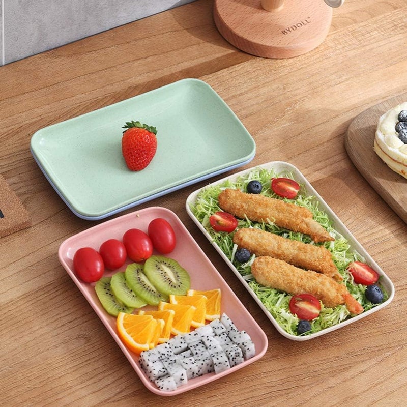 DLEST 4 Colors Big Rectangular Dinner Plates Unbreakable Wheat Straw Plates Reusable Durable Lightweight Salad Plate for Fruits Snack Pasta Cake Dessert Dishes 96in - Image 2