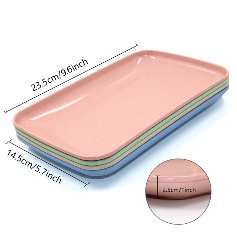 DLEST 4 Colors Big Rectangular Dinner Plates Unbreakable Wheat Straw Plates Reusable Durable Lightweight Salad Plate for Fruits Snack Pasta Cake Dessert Dishes 96in - Image 5