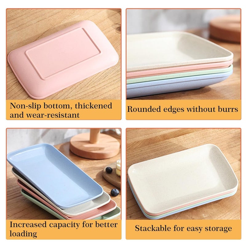 DLEST 4 Colors Big Rectangular Dinner Plates Unbreakable Wheat Straw Plates Reusable Durable Lightweight Salad Plate for Fruits Snack Pasta Cake Dessert Dishes 96in - Image 4