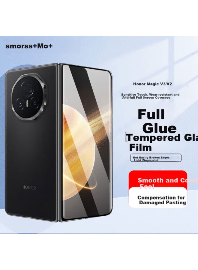 Smorss Full Glue Tempered Glass Screen Protector For Honor Magic V3/vs3/v2 Curved Foldable Screen, Hd Full Screen Coverage, Anti-fingerprint, Anti-shatter, Phone Film