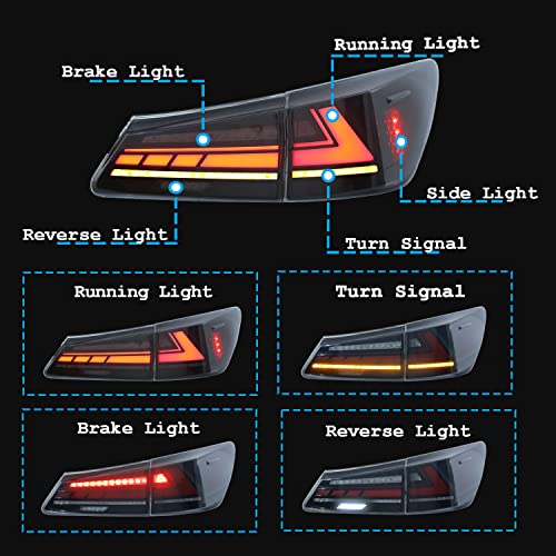 inginuity time أضواء خلفية LED مدخنة من إنجينيتي لسيارات لكزس IS250 IS350 ISF 2006 2007 2008 2009 2010 2011 2012 2013 مع رسوم متحركة عند التشغيل وترتيب خلفي متسلسل (مدخن) - Image 2