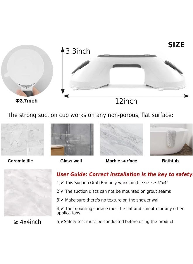 Generic Suction Shower Handles for Elderly, Safety Grab Bars with Indicator, Heavy Duty Suction Grips for Bathroom, Showers and Bathtubs, Grey  - Image 3