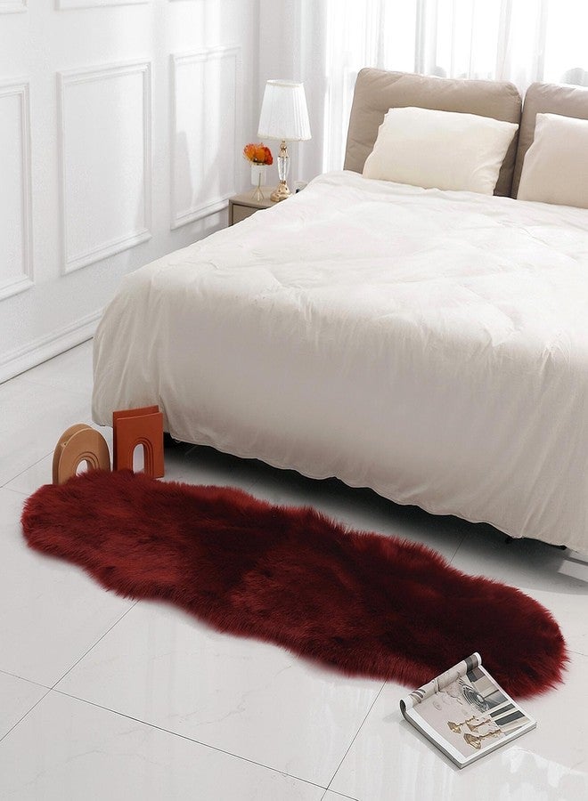 linmopm Faux Fur Rug Sheepskin Shag Fluffy Fuzzy Red 2x6 ft Runner Rugs for Bedroom Bedside Bed Floor Living Room Plush High-Density Cushion Carpet Super Sofa Cover - Image 3