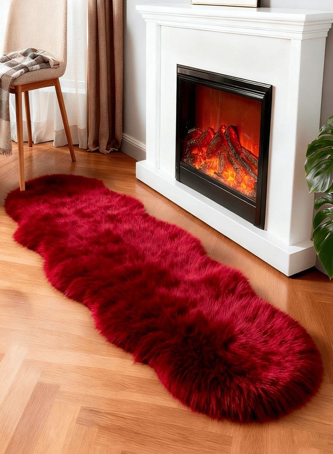 linmopm Faux Fur Rug Sheepskin Shag Fluffy Fuzzy Red 2x6 ft Runner Rugs for Bedroom Bedside Bed Floor Living Room Plush High-Density Cushion Carpet Super Sofa Cover - Image 1