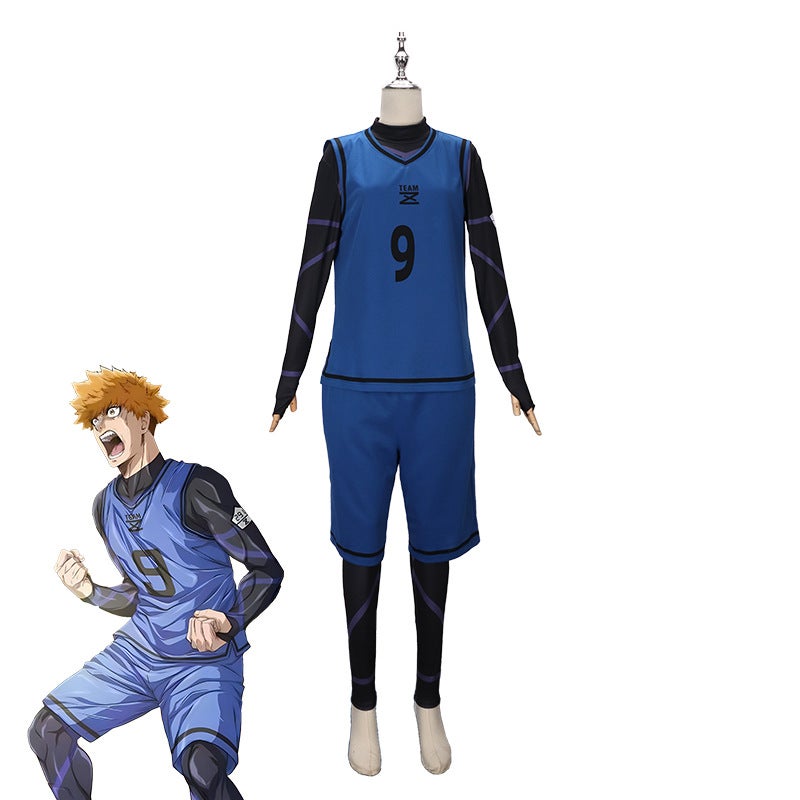 in stock BLUELOCK Blue Prison Jersey cos Jie Shi Yi Bee Le Return to Thousand Cut Leopard Ma Guo Divine Refinery cos Blue No. 9 [including jumpsuit]]