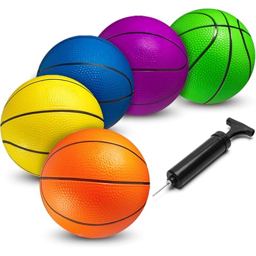 PlayBolt Mini Basketball Set for Kids 6 Inch 5 Pack wHand Pump Small Size Indoor Mini Hoop Balls for Toddlers Over The Door Basketball Games Indoor Outdoor Small Hoops Pool Play Party Favors - Image 1
