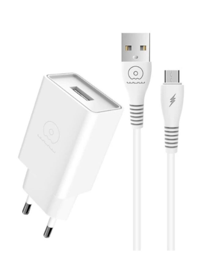دبليو يو دبليو شاحن حائط WUW T82 مع كابل مايكرو USB - منفذ USB-A بقوة 2.1 أمبير، طول الكابل 1 متر - لون أبيض - Image 1