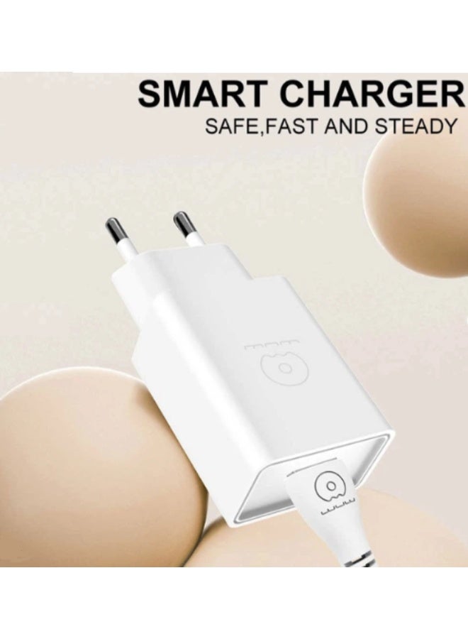 دبليو يو دبليو شاحن حائط WUW T82 مع كابل مايكرو USB - منفذ USB-A بقوة 2.1 أمبير، طول الكابل 1 متر - لون أبيض - Image 3