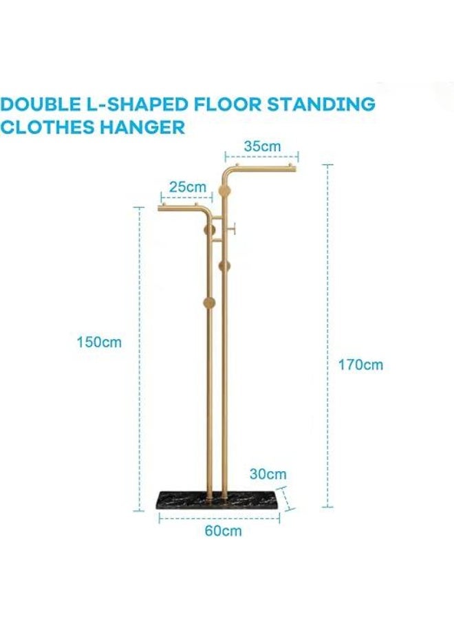 DUNISO Metal Coat Rack,Double-pole Coat Rack with Heavy Base,Floor-standing Coat Stand with 5 Hooks, Space-Saving,Stable and Durable，for Bedroom, Living Room, Entryway - Image 2