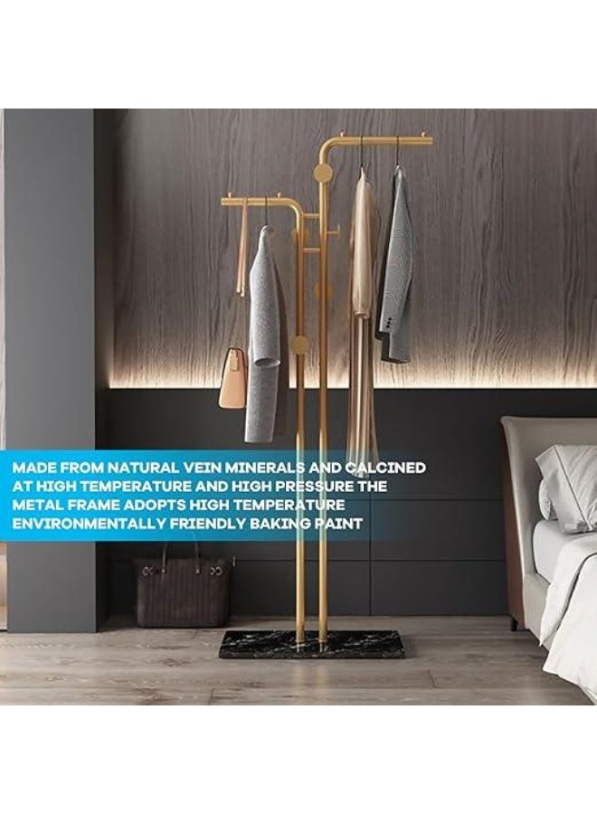 DUNISO Metal Coat Rack,Double-pole Coat Rack with Heavy Base,Floor-standing Coat Stand with 5 Hooks, Space-Saving,Stable and Durable，for Bedroom, Living Room, Entryway - Image 5