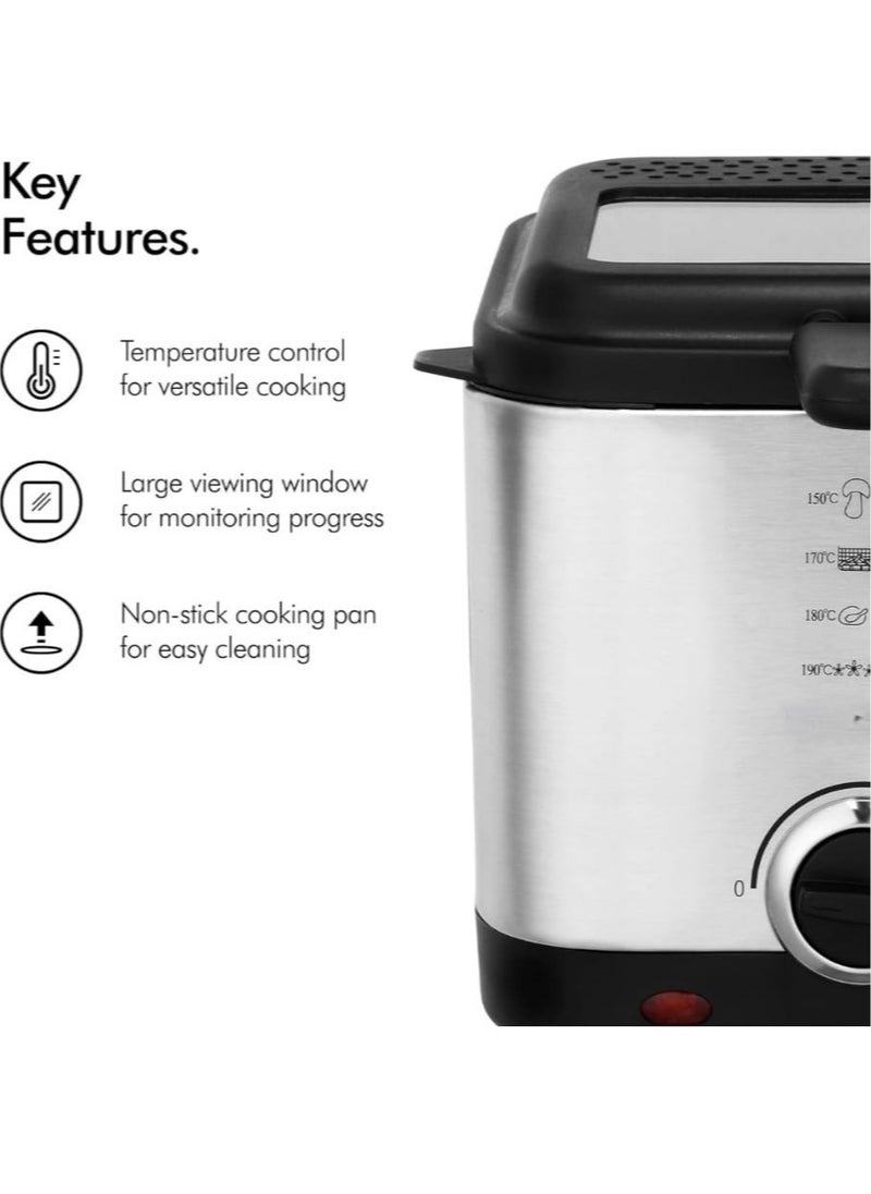 Generic - Stainless Steel Deep Fryer with Viewing Window 1.5L | Adjustable Temperature, Cool-Touch Handles & Nonstick Basket – Perfect for Chicken, Fries, Donuts & More 140WW - Image 1