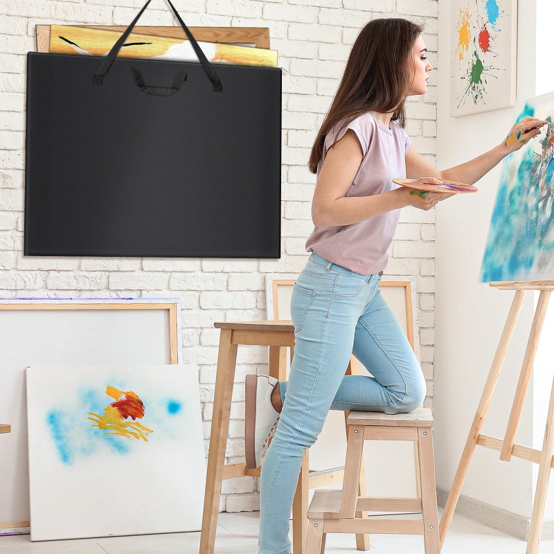 ZKOO حقيبة محفظة فنية ZKOO 20 × 26 بوصة، حقيبة محفظة فنية كبيرة خفيفة الوزن ومقاومة للماء لتخزين لوحات الملصقات، حقيبة محفظة فنية للأعمال الفنية، الملصقات، الرسومات، الأعمال الفنية، القماش (20"*26"-أسود) - Image 3