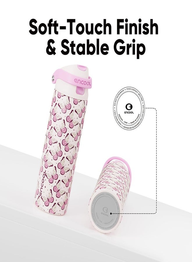 ENCOOL Leakproof Insulated Water Bottle with Straw Dual-Sip Water Bottle Bag-Safe Design for Work, Commute & Gym - Keeps Drinks Cold All Day, 32 oz, Blush Butterfly - Image 5