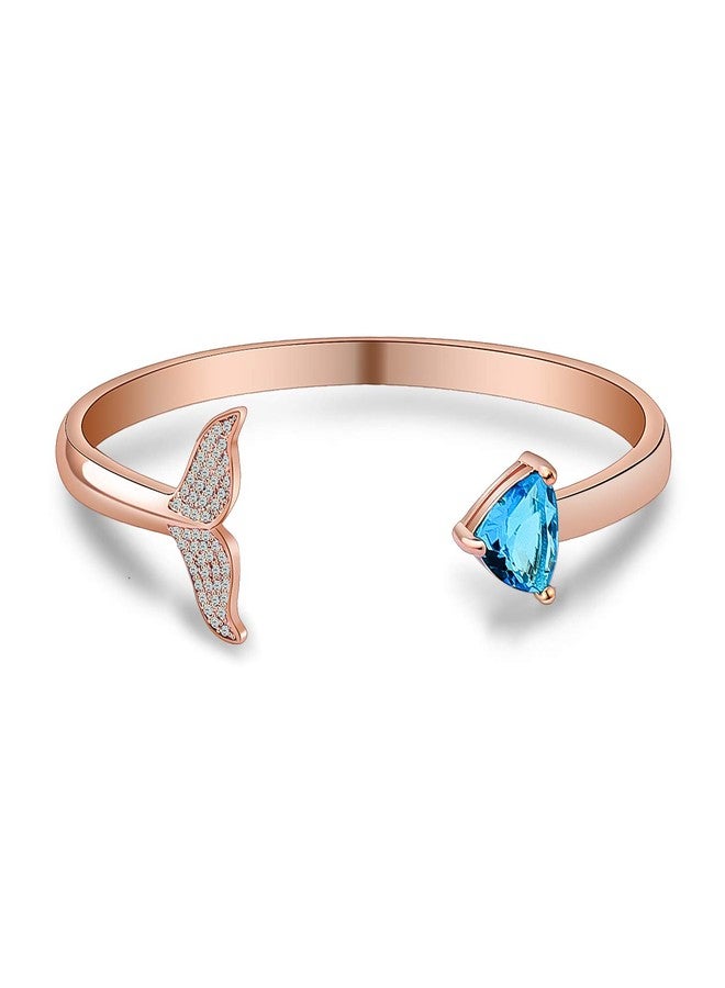 FEELMEM Dolphin Mermaid Tail Bangle Cubic Zirconia Open Cuff Bangle Engraved You Are Beautiful Inspirational Gift for Women Best Friend (RG) - Image 1