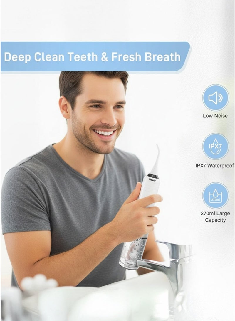 سيجوي بيزفوي جهاز تنظيف الأسنان بالماء المحمول – لاسلكي، 5 أوضاع، سعة 270 مل، مقاوم للماء IPX7، قابل لإعادة الشحن مع 6 رؤوس لتظيف الأسنان وإزالة التجاعيد والذقن المزدوجة، باللون الأسود - Image 1