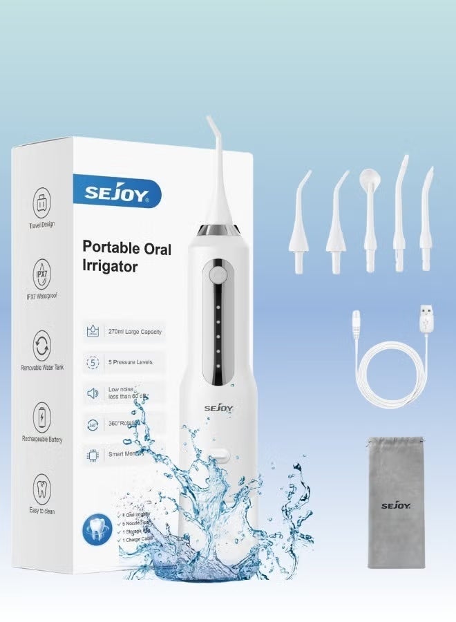 سيجوي بيزفوي جهاز تنظيف الأسنان بالماء المحمول – لاسلكي، 5 أوضاع، سعة 270 مل، مقاوم للماء IPX7، قابل لإعادة الشحن مع 6 رؤوس لتظيف الأسنان وإزالة التجاعيد والذقن المزدوجة، باللون الأسود - Image 2