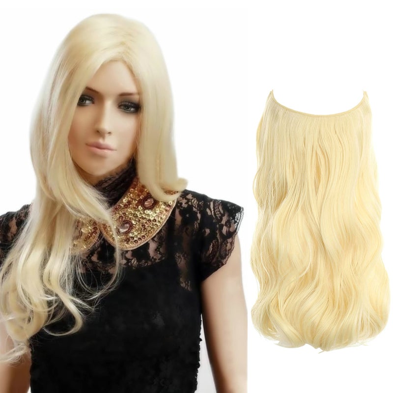 LECIPO Invisible Wire Hair Extensions Transparent Wire Adjustable Size 4 Secure Clips Long Wavy Curly Secret Hairpiece 18 Inch for Women