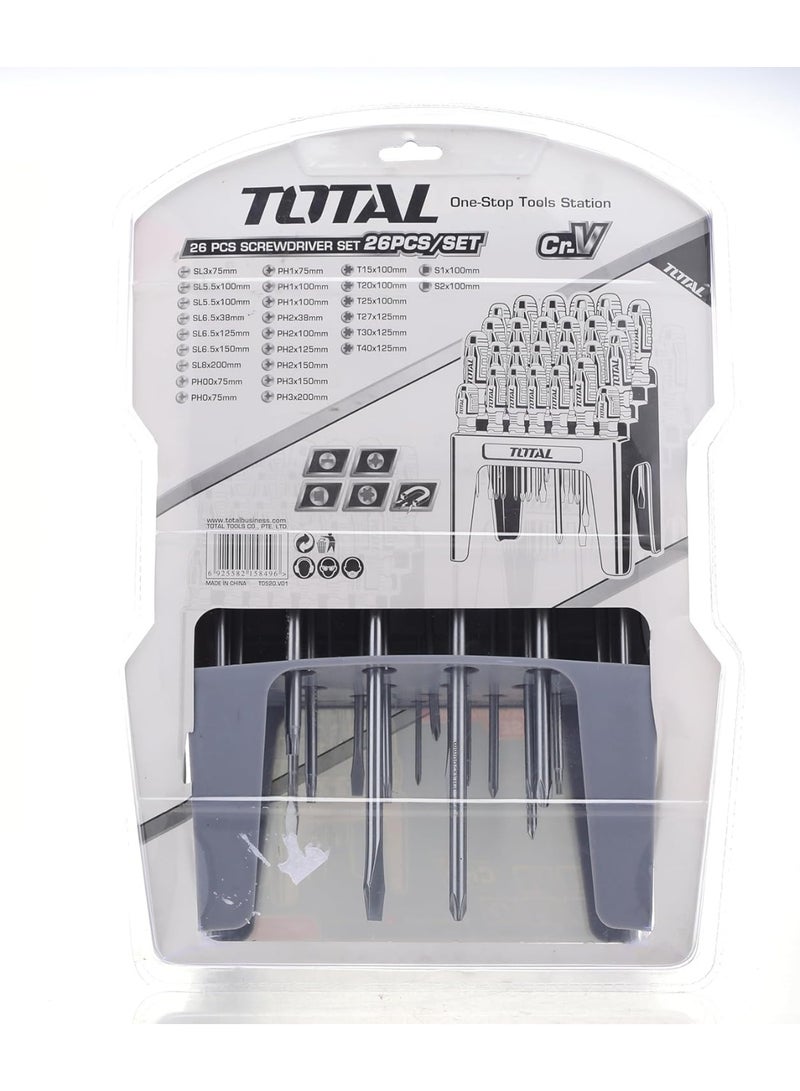 توتال طقم مفكات TOTAL عدد 26 قطعة THTDC252601، مجموعة مفكات احترافية مغناطيسية من فولاذ كروم فاناديوم للصيانة المنزلية والإلكترونيات وأعمال DIY - Image 4
