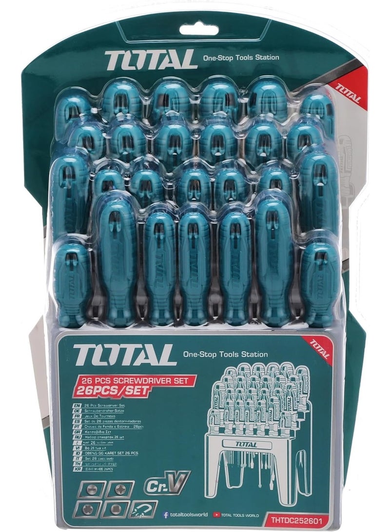 توتال طقم مفكات TOTAL عدد 26 قطعة THTDC252601، مجموعة مفكات احترافية مغناطيسية من فولاذ كروم فاناديوم للصيانة المنزلية والإلكترونيات وأعمال DIY - Image 3