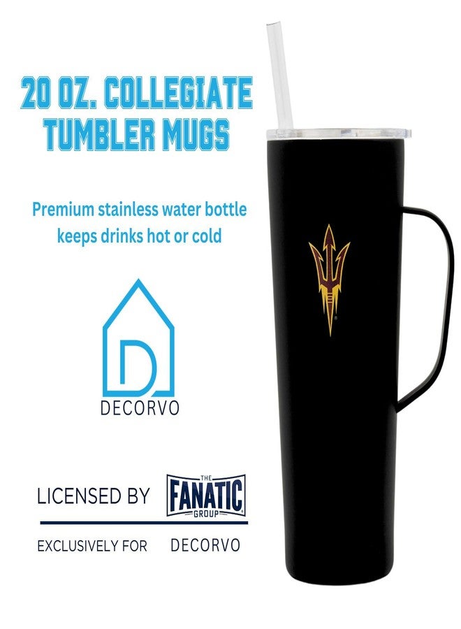 Decorvo NCAA 20 oz. Stainless Steel Tumbler with Handle - Officially Licensed Double Walled Insulated Roadie with Slide Lid and Straw (Arizona Sate Logo - Black) - Image 3