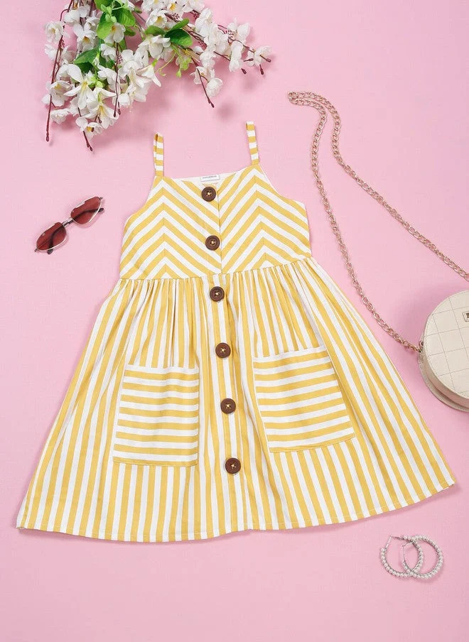 Saka Designs Yellow Striped A-Line Dress for Girls