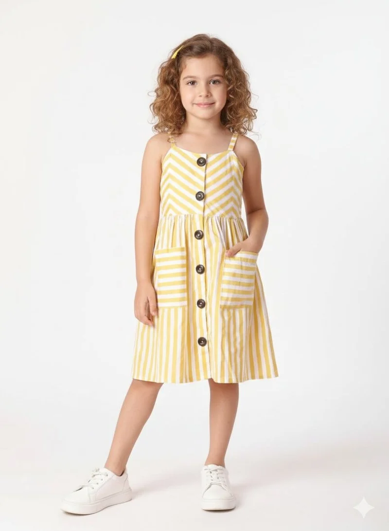Saka Designs Yellow Striped A-Line Dress for Girls
