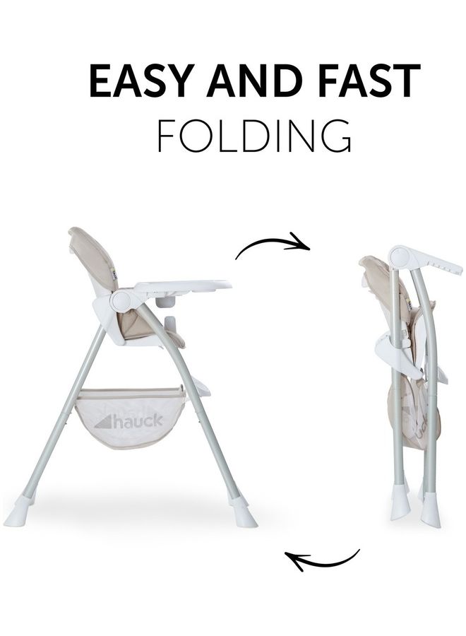hauck Sit N Fold Children'S High Chair, From 6 Months To 15 Kg, Narrow Foldable, Adjustable Backrest, Removable Tray, Large Toy Basket - Beige - Image 3