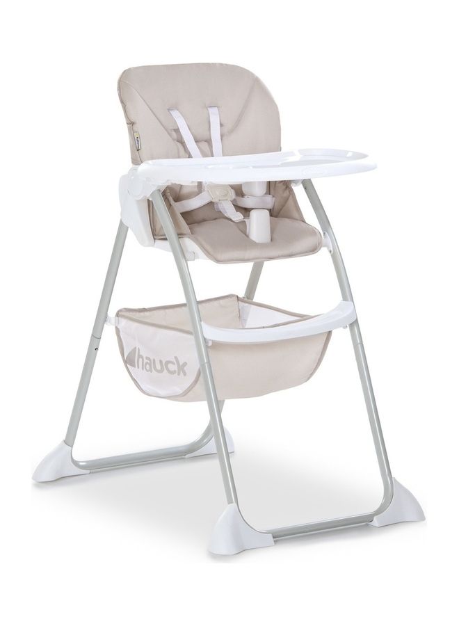 hauck Sit N Fold Children'S High Chair, From 6 Months To 15 Kg, Narrow Foldable, Adjustable Backrest, Removable Tray, Large Toy Basket - Beige - Image 1