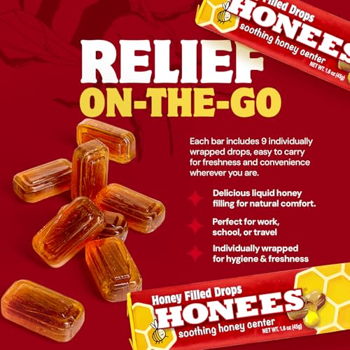 Honees Honey Filled Drops, Honey Cough Drops with Real Honey-Natural Sore Throat Relief-Nothing Artificial-Throat Coat Lozenges, Natural Cough Suppressant, Non-GMO, Gluten Free (24 Pack – 216 drops) - Image 3