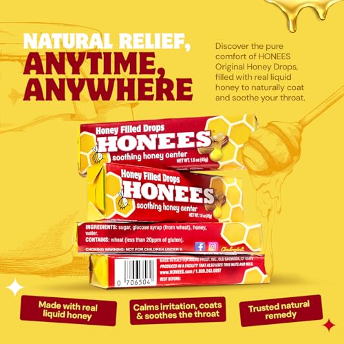 Honees Honey Filled Drops, Honey Cough Drops with Real Honey-Natural Sore Throat Relief-Nothing Artificial-Throat Coat Lozenges, Natural Cough Suppressant, Non-GMO, Gluten Free (24 Pack – 216 drops) - Image 2