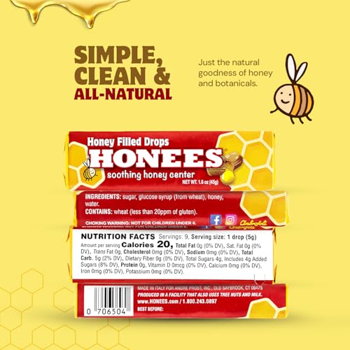 Honees Honey Filled Drops, Honey Cough Drops with Real Honey-Natural Sore Throat Relief-Nothing Artificial-Throat Coat Lozenges, Natural Cough Suppressant, Non-GMO, Gluten Free (24 Pack – 216 drops) - Image 5