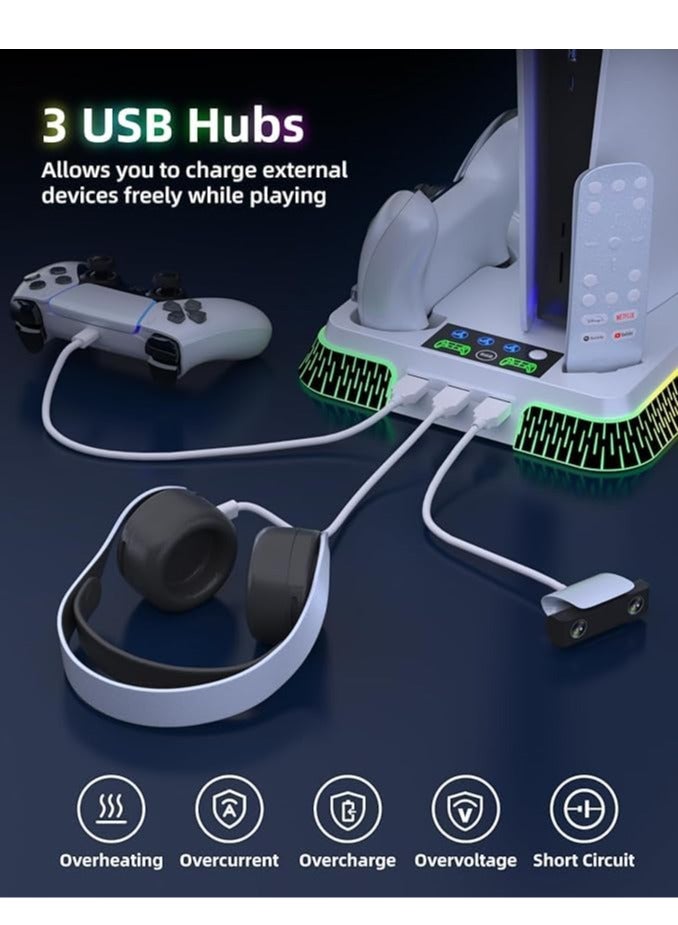 phomemo PS5 Cooling Station, PS5 Pro Stand RGB and Turbo Fan with Dual Charging Station for PS5, PS5 Accessories Kits, Vertical Stand with 3 Levels Cooling Fan, Headset Holder for PS5 Digital/Disc - Image 5