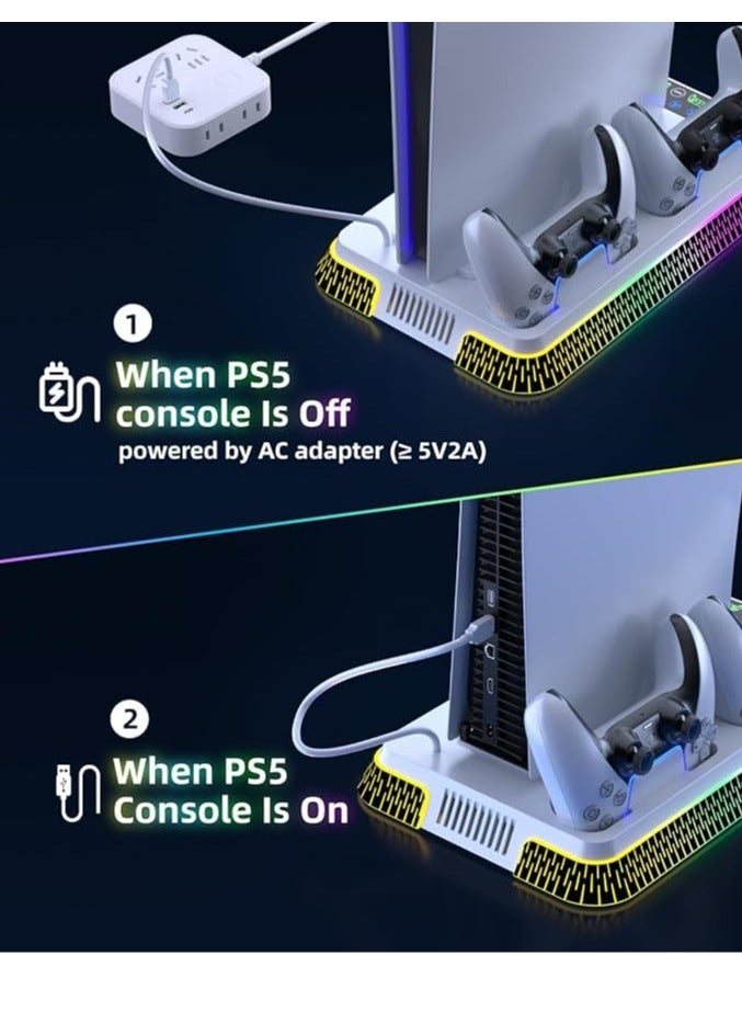 phomemo PS5 Cooling Station, PS5 Pro Stand RGB and Turbo Fan with Dual Charging Station for PS5, PS5 Accessories Kits, Vertical Stand with 3 Levels Cooling Fan, Headset Holder for PS5 Digital/Disc - Image 4