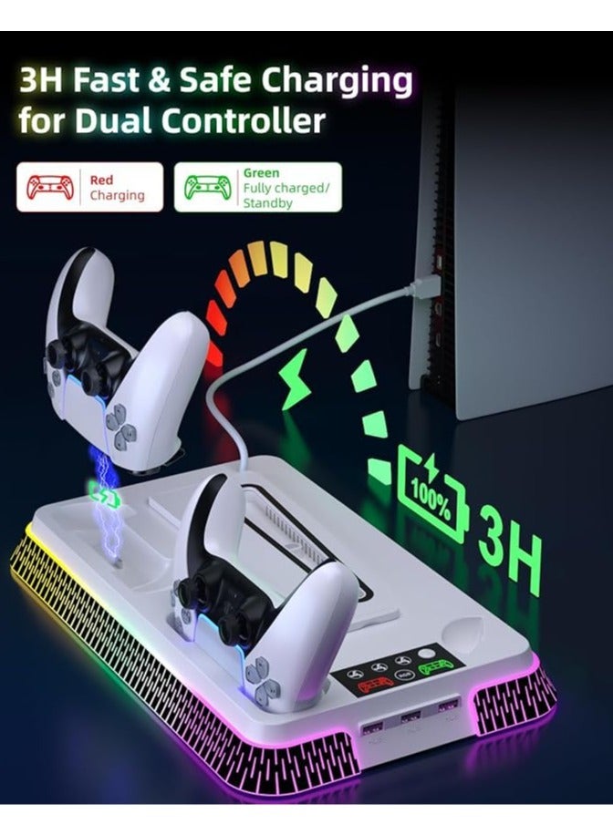 phomemo PS5 Cooling Station, PS5 Pro Stand RGB and Turbo Fan with Dual Charging Station for PS5, PS5 Accessories Kits, Vertical Stand with 3 Levels Cooling Fan, Headset Holder for PS5 Digital/Disc - Image 3