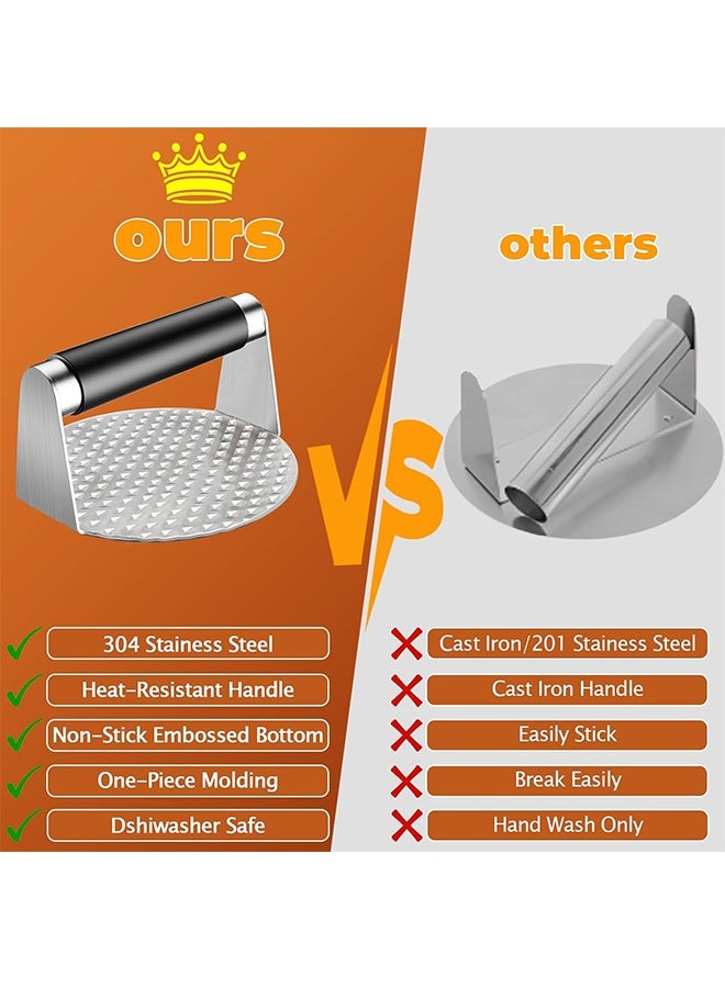 يالونج مكبس همبرجر من الفولاذ المقاوم للصدأ، مقبض مقاوم للحرارة، مجموعة ملحقات شواء احترافية للشواية المسطحة، وصانع فطائر الهامبرجر ومعصرة الشحوم، تصميم متعدد الاستخدامات ومتين. - Image 4