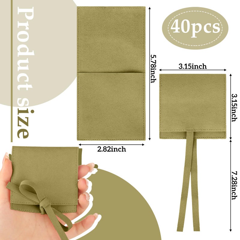 Lothee 40 Pcs Microfiber Jewelry Pouch 8x8 cm Jewelry Packaging Luxury Small Gift Bags Bow Tie Microfiber Bag for Bracelet Necklace Packaging,Envelope Style with String and Divider(Green) - Image 2