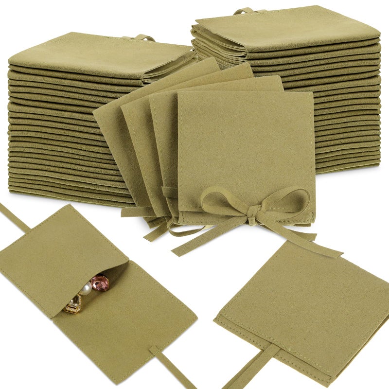 Lothee 40 Pcs Microfiber Jewelry Pouch 8x8 cm Jewelry Packaging Luxury Small Gift Bags Bow Tie Microfiber Bag for Bracelet Necklace Packaging,Envelope Style with String and Divider(Green) - Image 1