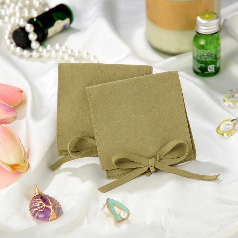 Lothee 40 Pcs Microfiber Jewelry Pouch 8x8 cm Jewelry Packaging Luxury Small Gift Bags Bow Tie Microfiber Bag for Bracelet Necklace Packaging,Envelope Style with String and Divider(Green) - Image 5