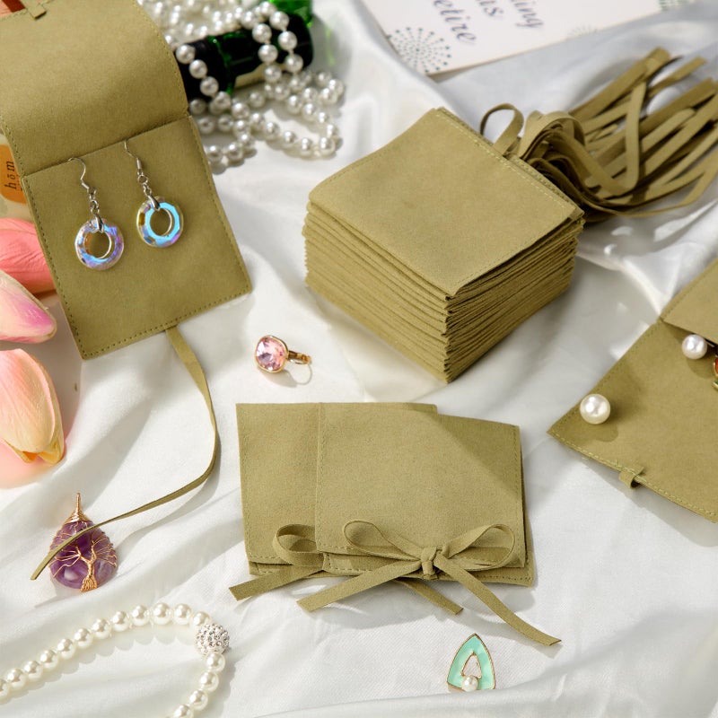 Lothee 40 Pcs Microfiber Jewelry Pouch 8x8 cm Jewelry Packaging Luxury Small Gift Bags Bow Tie Microfiber Bag for Bracelet Necklace Packaging,Envelope Style with String and Divider(Green) - Image 4