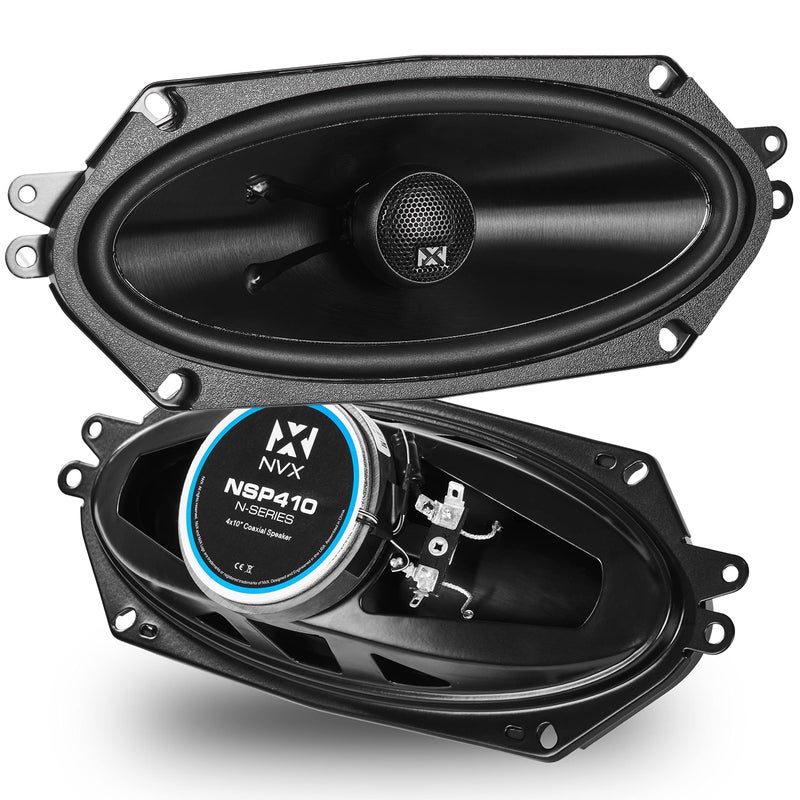 مكبرات صوت السيارة NVX NSP410 4x10 480 واط كحد أقصى 160 واط RMS 2Way Coaxial مع مكبرات صوت قبة حريرية مدمجة وسهلة التركيب في السيارات والشاحنات والأبواب زوج