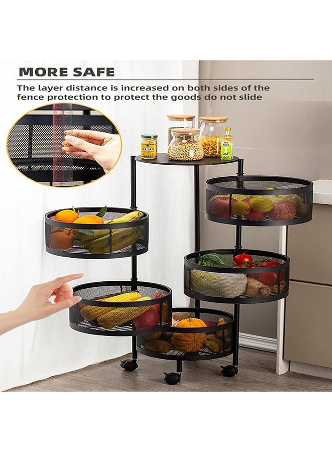 RollsTimi  Rotating Kitchen Rack 5 Tier Round Storage Baskets on Wheels Fruit Vegetable Shelf Organizer Plant Stand for Kitchen,Bathroom,Living Room Pusher Frame - Image 5