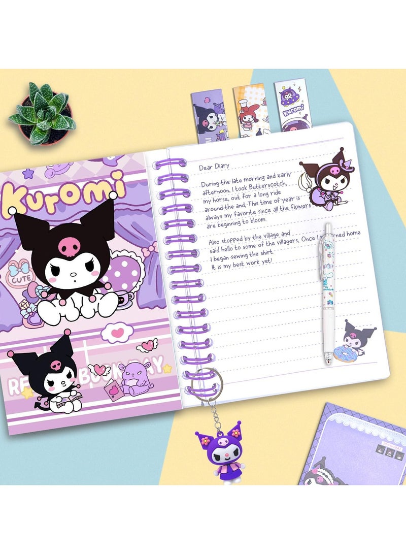 General Kuromi School Supplies Set, Cute School Supplies Gift Set Including Cartoon Diary Pencil Case Ballpoint Pen ID Badge Holder Sticker Key Chain Bookmark  - Image 3